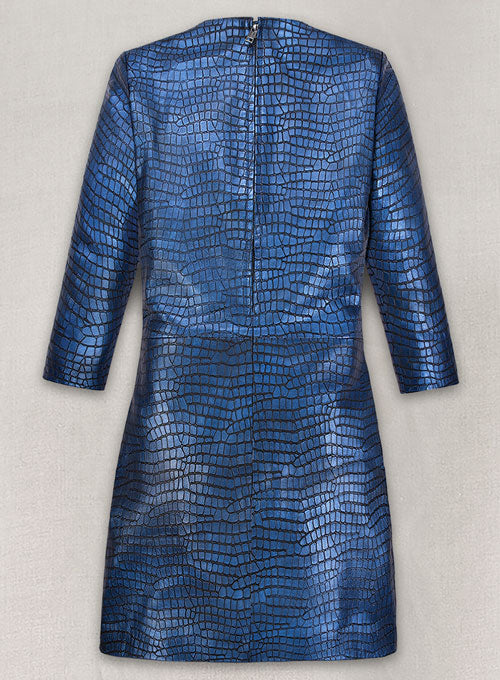 Croc Metallic Blue Cacoon Leather Dress - # 757 - LeatherCult