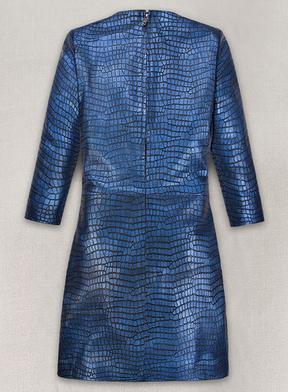 Croc Metallic Blue Cacoon Leather Dress - # 757 - LeatherCult