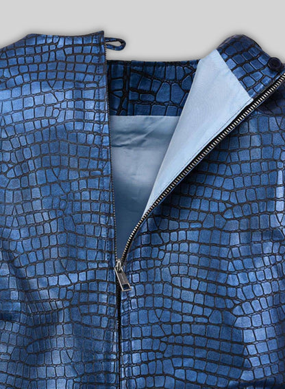 Croc Metallic Blue Cacoon Leather Dress - # 757