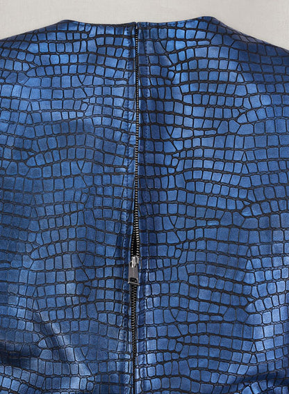 Croc Metallic Blue Cacoon Leather Dress - # 757 - LeatherCult