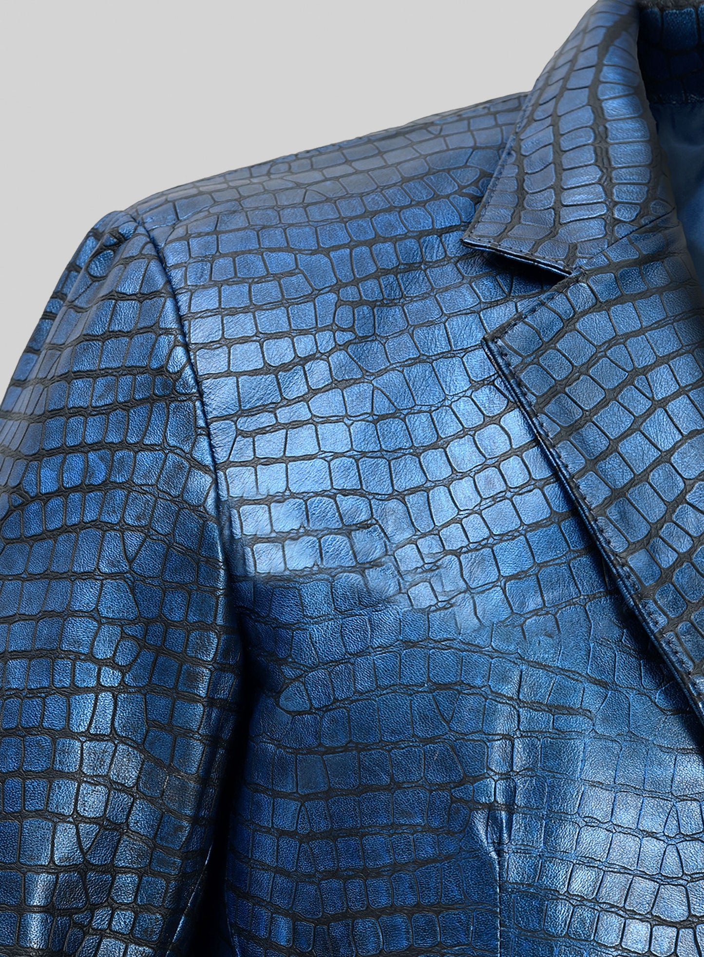 Croc Metallic Blue Leather Blazer