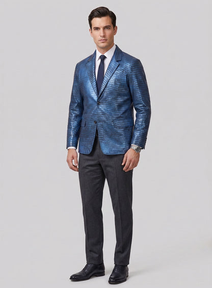 Croc Metallic Blue Leather Blazer