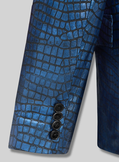 Croc Metallic Blue Leather Blazer