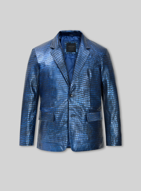 Croc Metallic Blue Leather Blazer