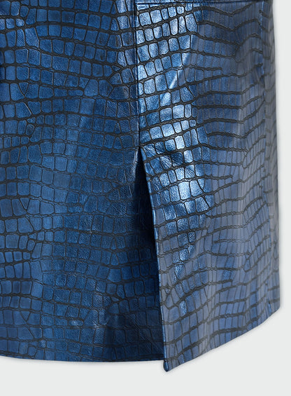 Croc Metallic Blue Leather Blazer