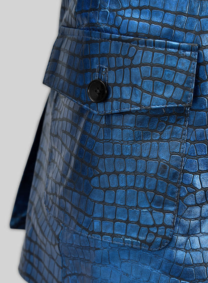 Croc Metallic Blue Western Leather Blazer