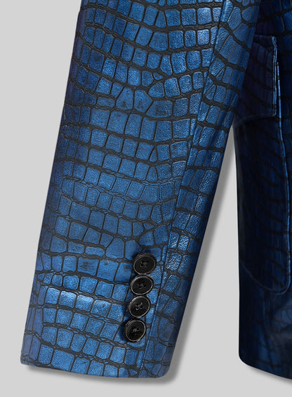 Croc Metallic Blue Western Leather Blazer