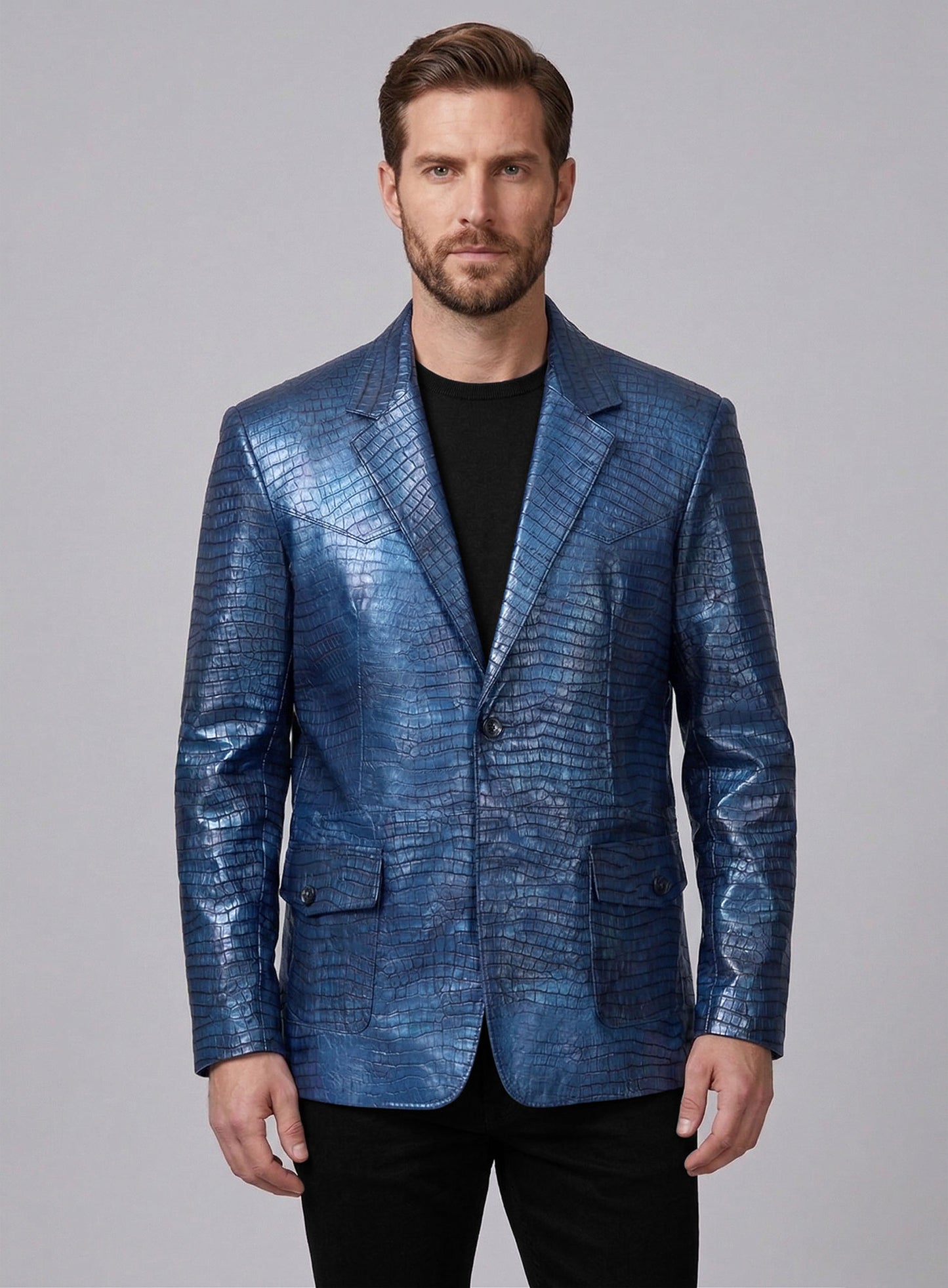 Croc Metallic Blue Western Leather Blazer