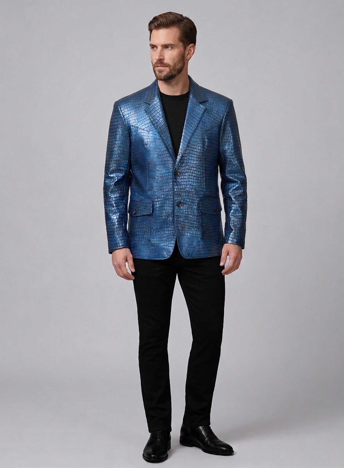 Croc Metallic Blue Western Leather Blazer