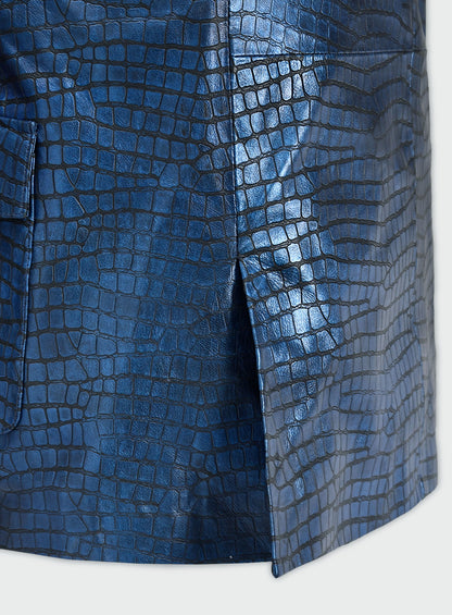 Croc Metallic Blue Western Leather Blazer