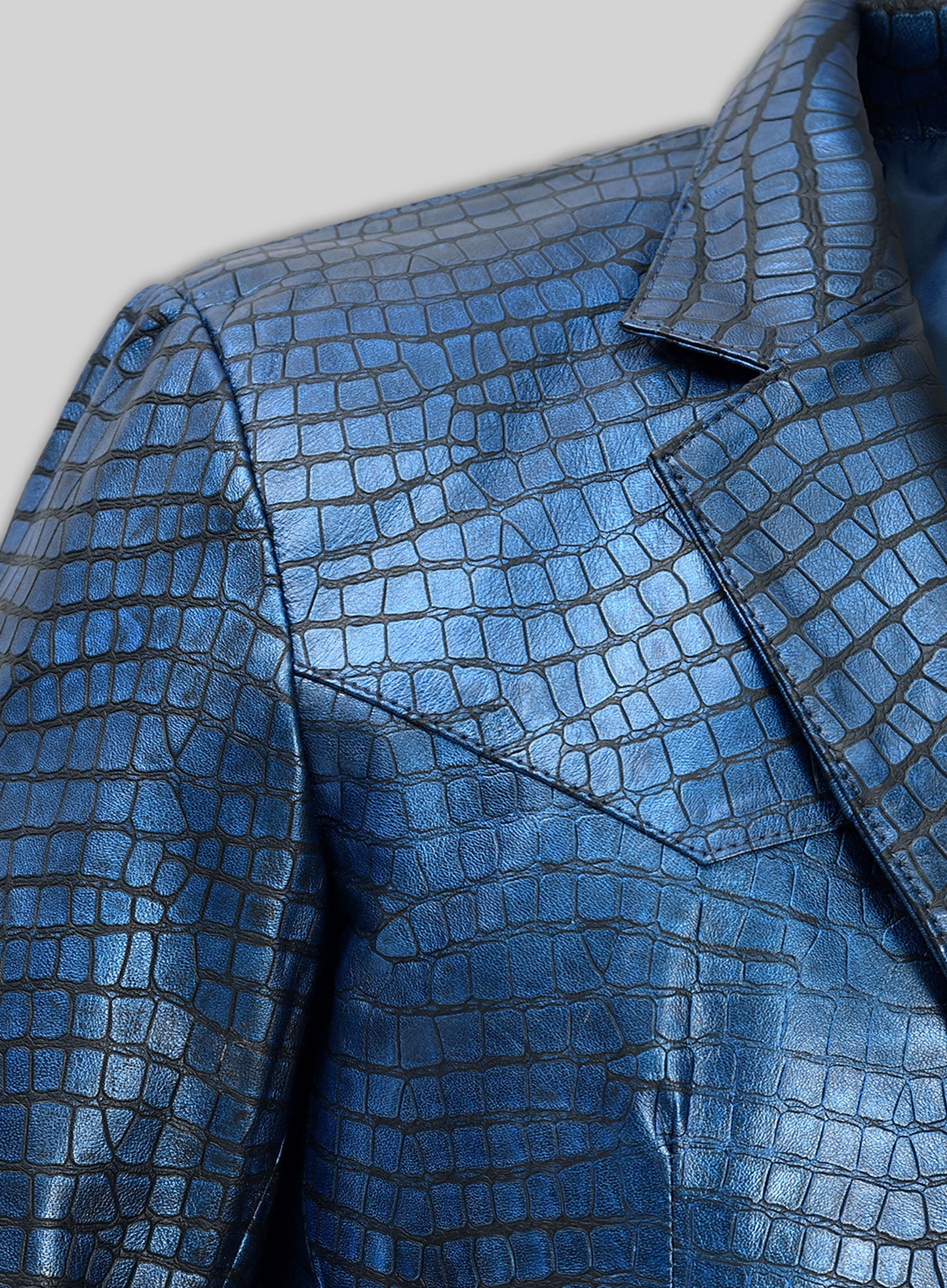 Croc Metallic Blue Western Leather Blazer