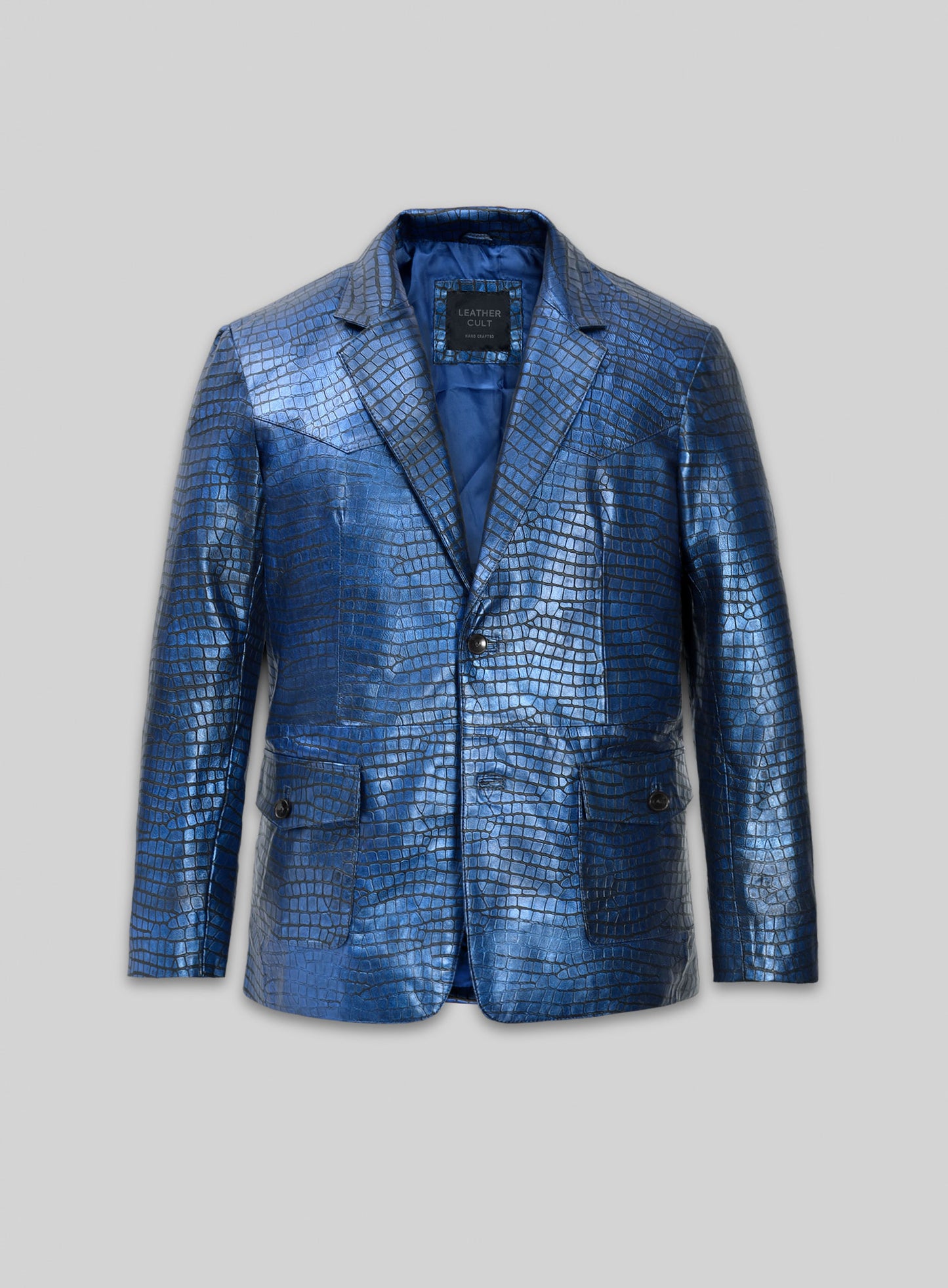 Croc Metallic Blue Western Leather Blazer