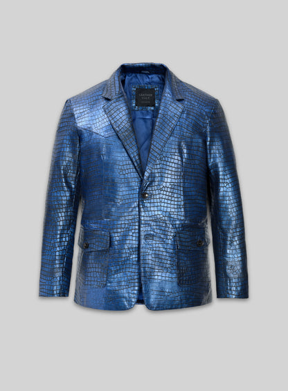 Croc Metallic Blue Western Leather Blazer