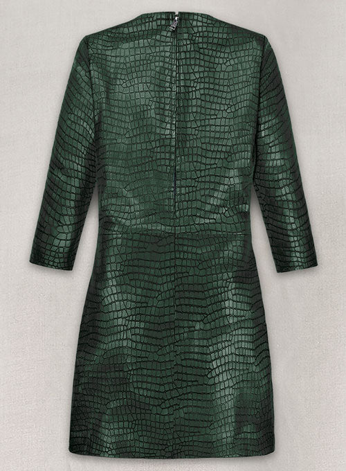 Croc Metallic Green Cacoon Leather Dress - # 757 - LeatherCult