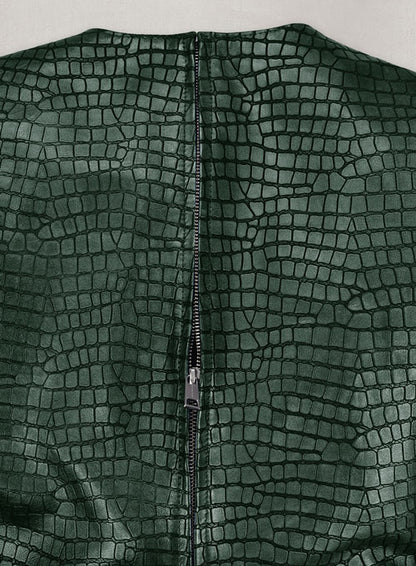 Croc Metallic Green Cacoon Leather Dress - # 757 - LeatherCult