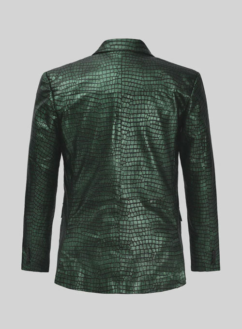 Croc Metallic Green Leather Blazer - LeatherCult