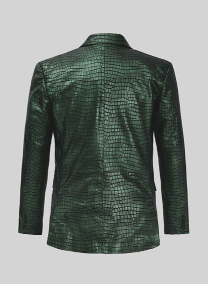 Croc Metallic Green Leather Blazer - LeatherCult
