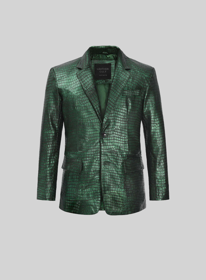 Croc Metallic Green Leather Blazer