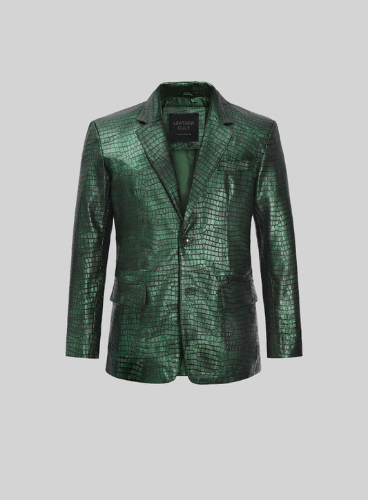 Croc Metallic Green Leather Blazer