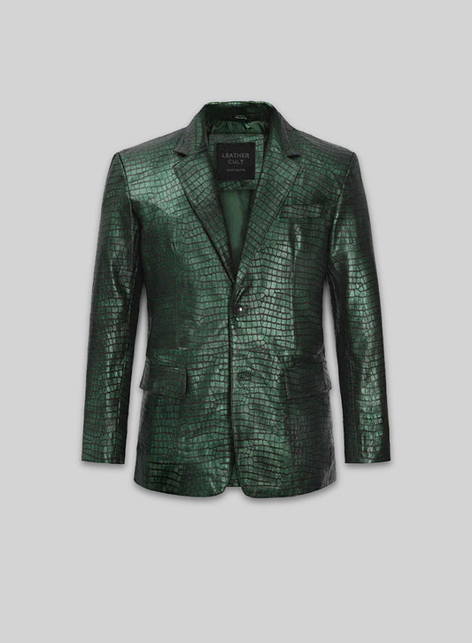 Croc Metallic Green Leather Blazer