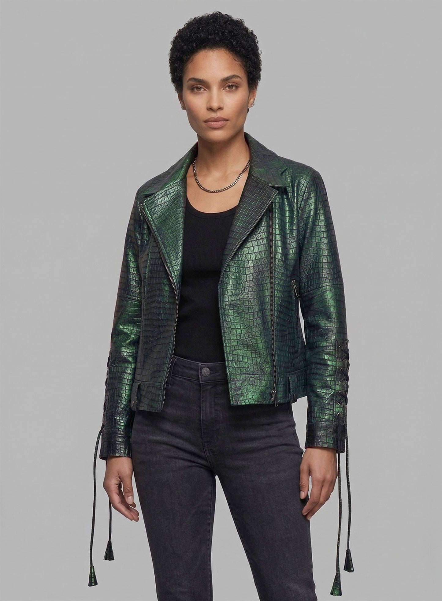 Croc Metallic Green Leather Jacket #511
