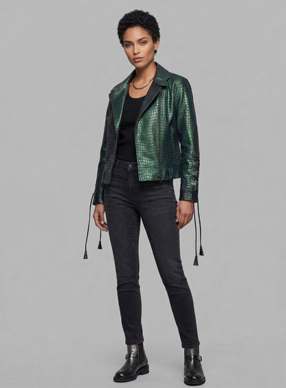 Croc Metallic Green Leather Jacket #511