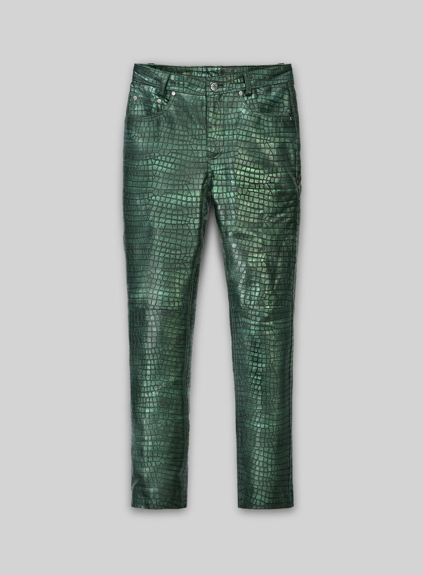 Croc Metallic Green Leather Pants - Jeans Style