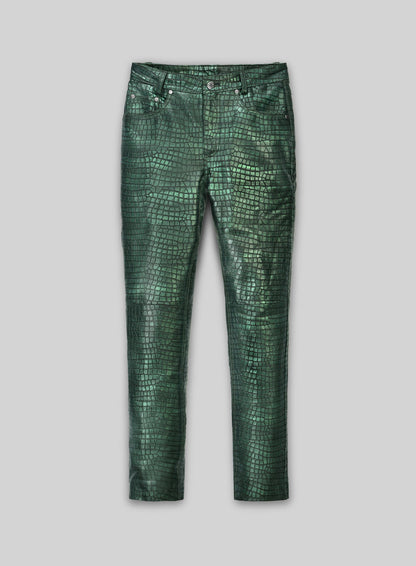 Croc Metallic Green Leather Pants - Jeans Style