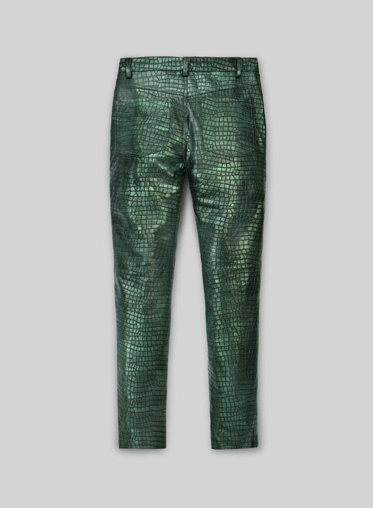 Croc Metallic Green Leather Pants - Jeans Style