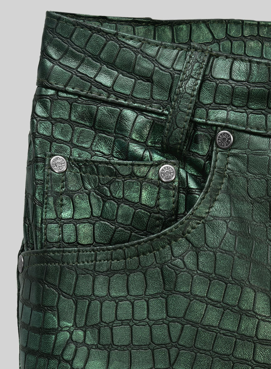 Croc Metallic Green Leather Pants - Jeans Style