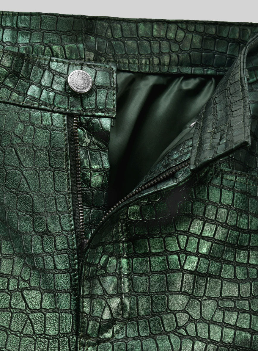 Croc Metallic Green Leather Pants - Jeans Style