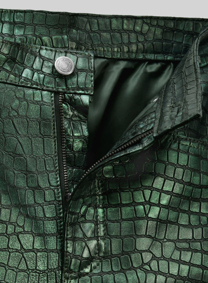 Croc Metallic Green Leather Pants - Jeans Style