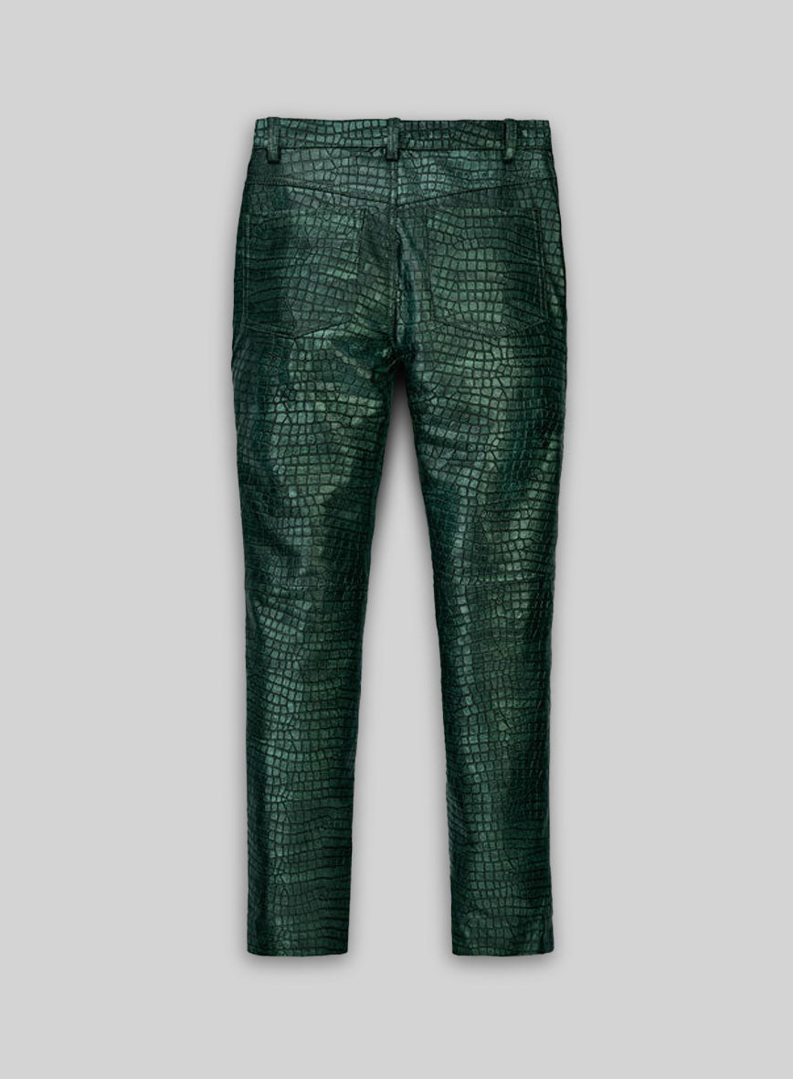 Croc Metallic Green Leather Pants - Jeans Style