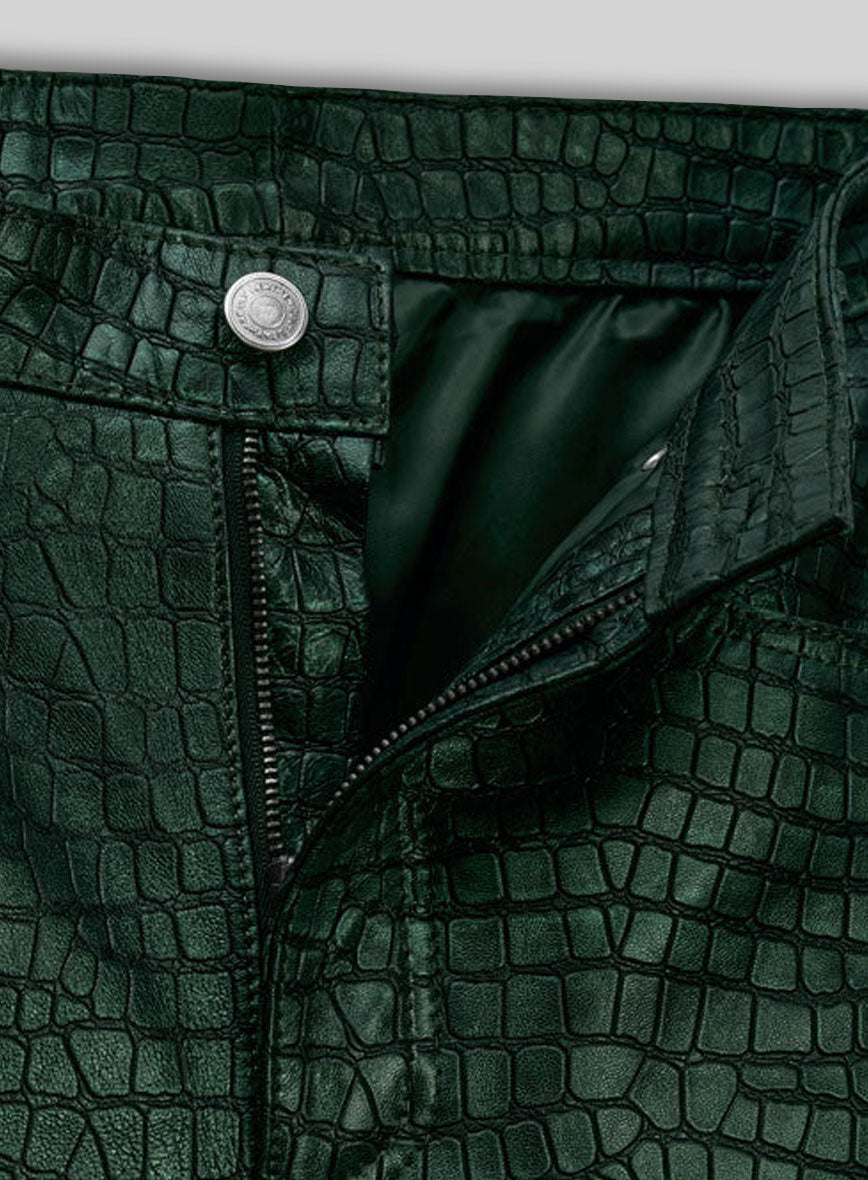 Croc Metallic Green Leather Pants - Jeans Style