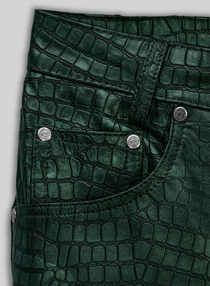 Croc Metallic Green Leather Pants - Jeans Style