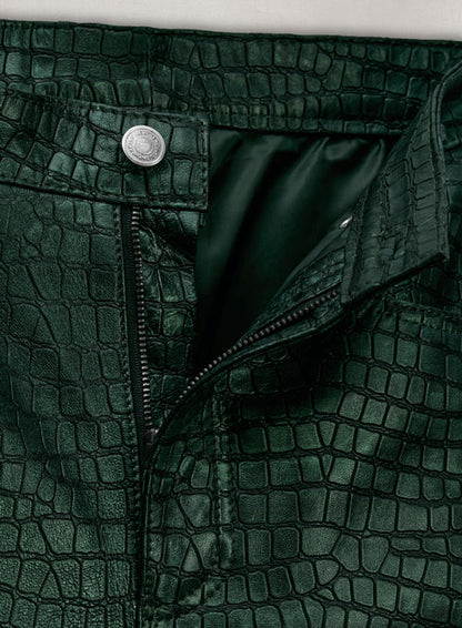 Croc Metallic Green Leather Pants - Jeans Style - LeatherCult