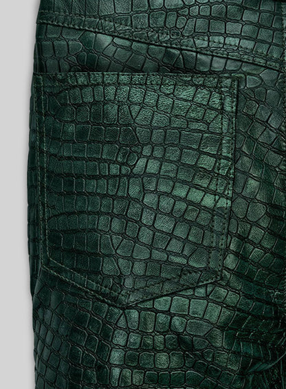 Croc Metallic Green Leather Pants - Jeans Style