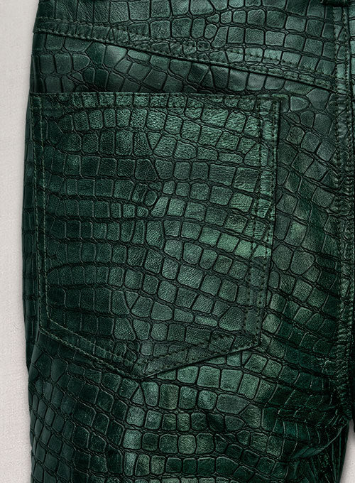 Croc Metallic Green Leather Pants - Jeans Style - LeatherCult