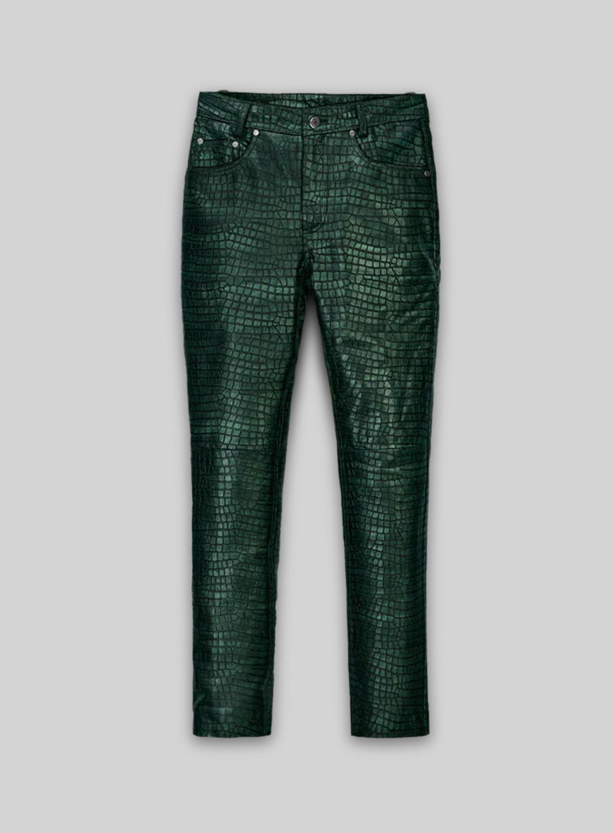 Croc Metallic Green Leather Pants - Jeans Style