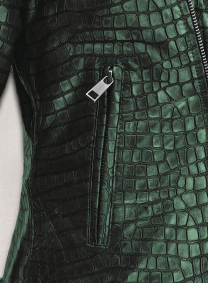 Croc Metallic Green Leather Jacket #511 - LeatherCult