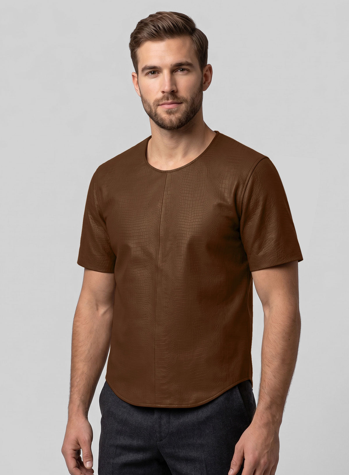 Crocodile Brown Leather T-Shirt