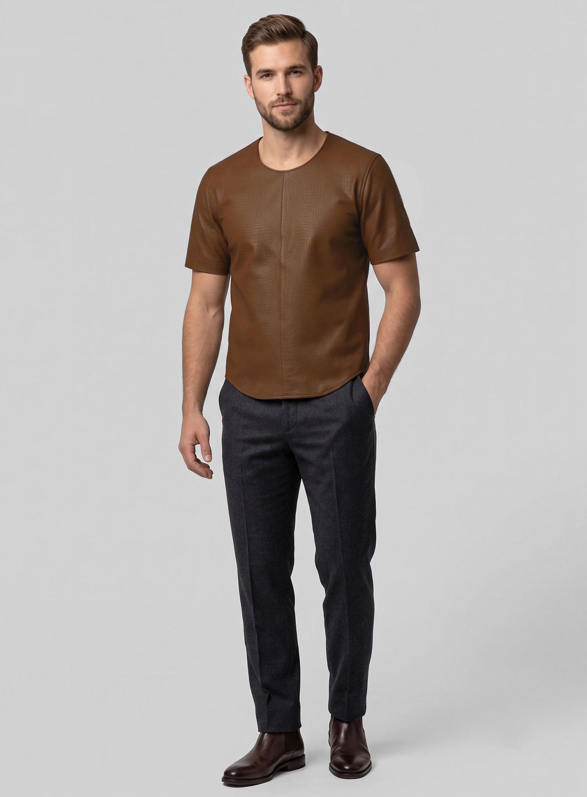 Crocodile Brown Leather T-Shirt