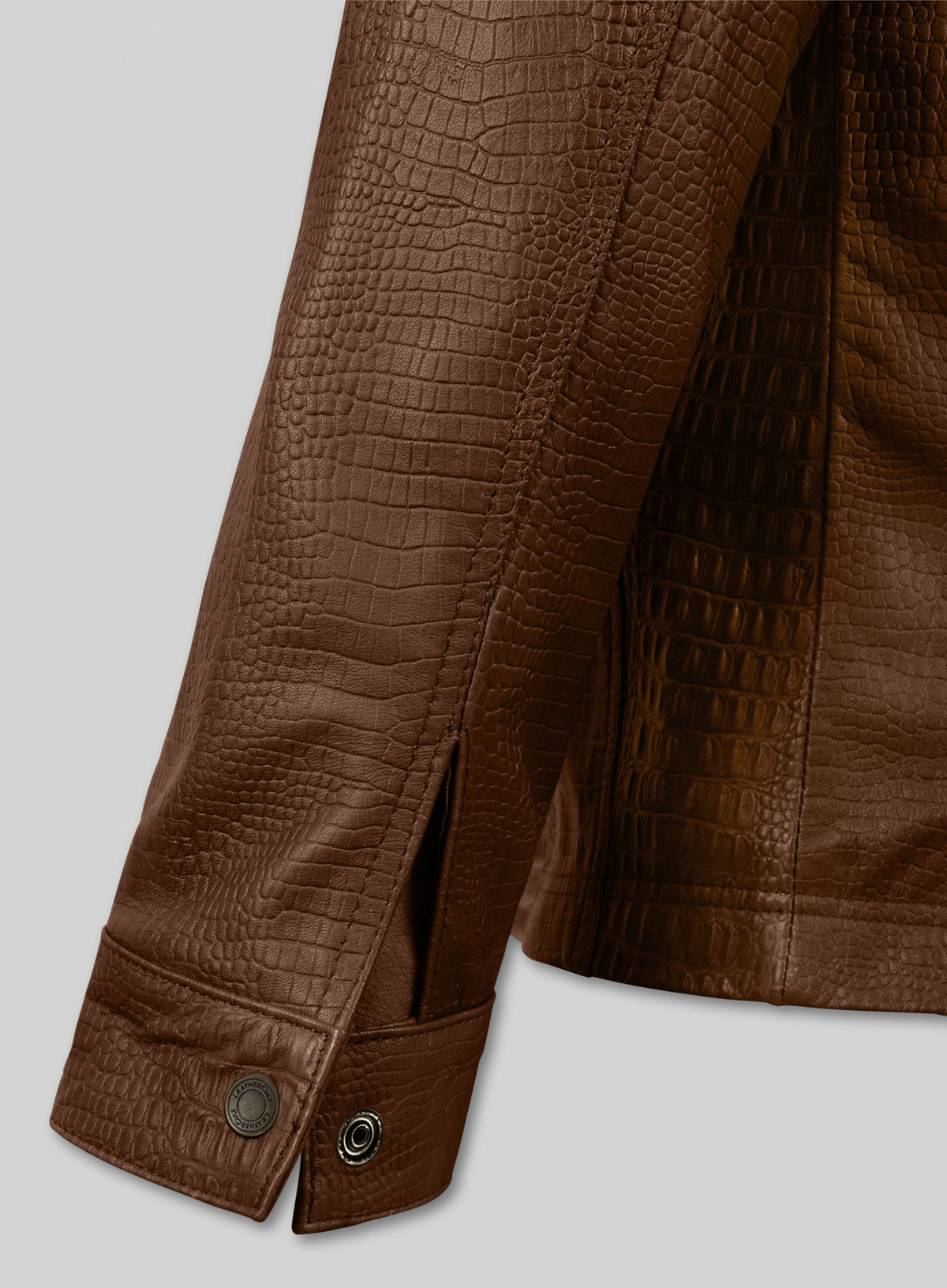 Crocodile Brown V Tab Leather Shirt Jacket