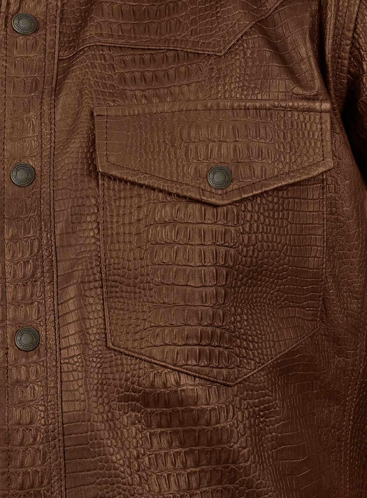 Crocodile Brown V Tab Leather Shirt Jacket