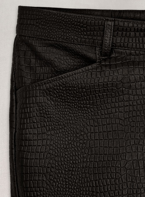 Crocodile Dark Brown Hyde Leather Pants - LeatherCult