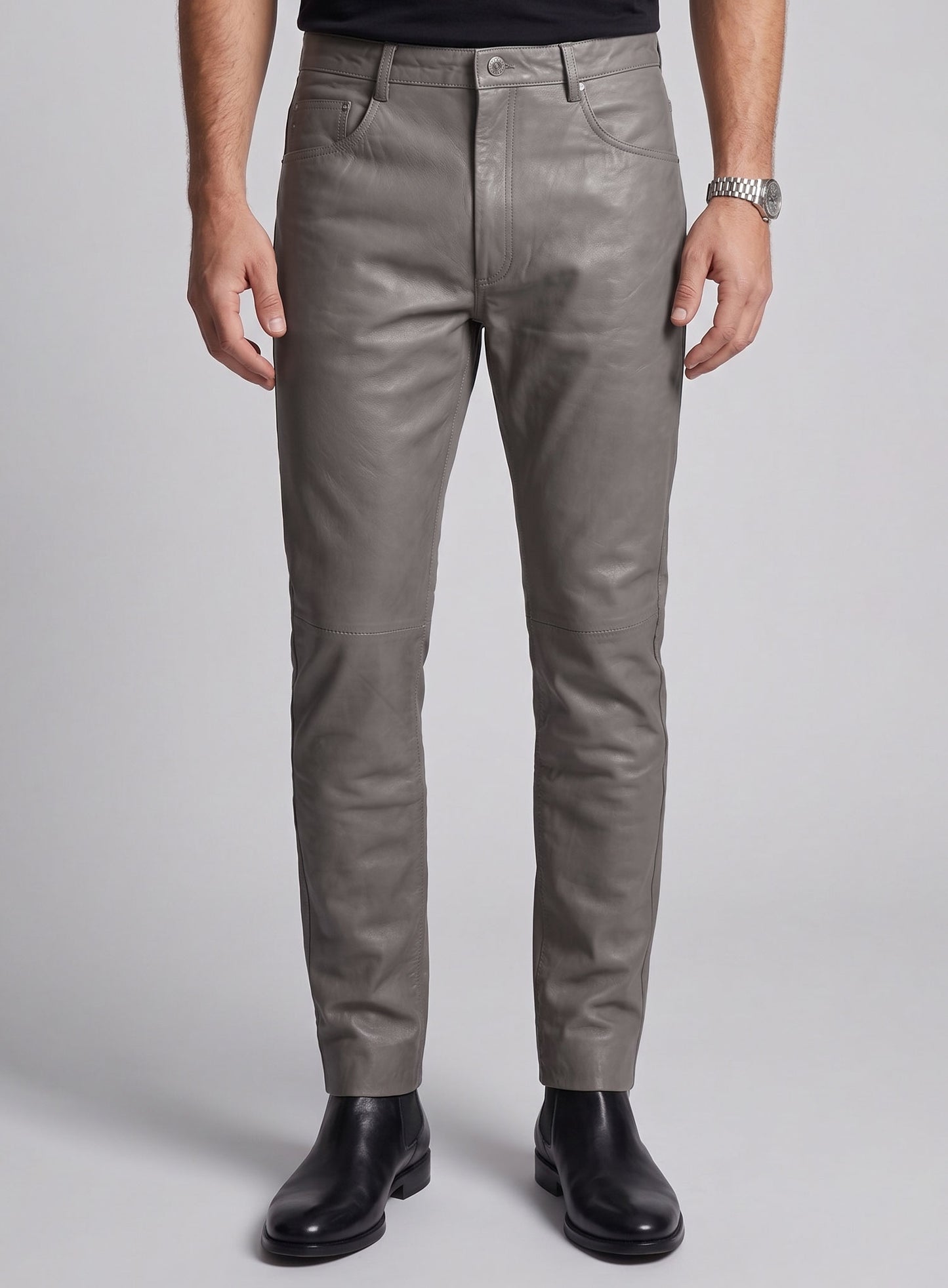 Croma Gray Washed and Wax Leather Pants - Jeans Style
