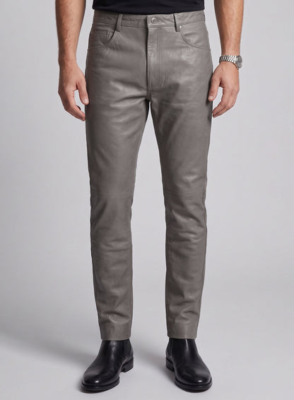 Croma Gray Washed and Wax Leather Pants - Jeans Style