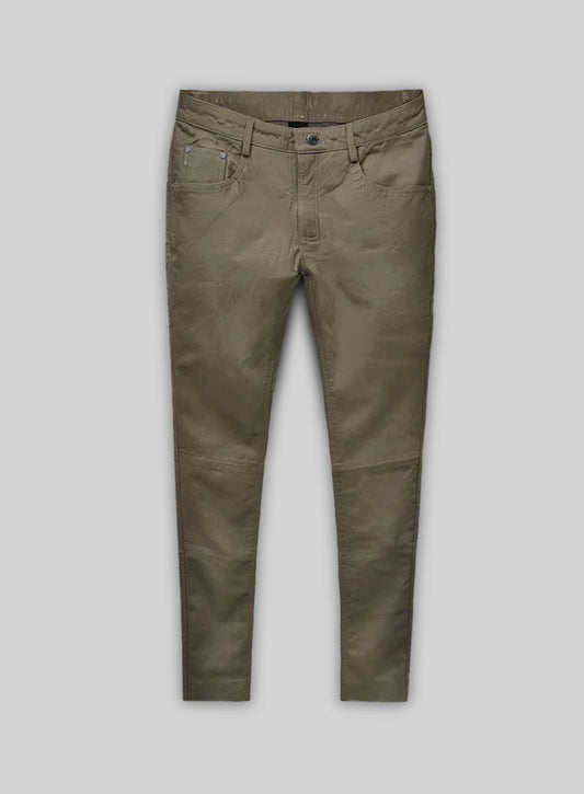 Croma Gray Washed and Wax Leather Pants - Jeans Style