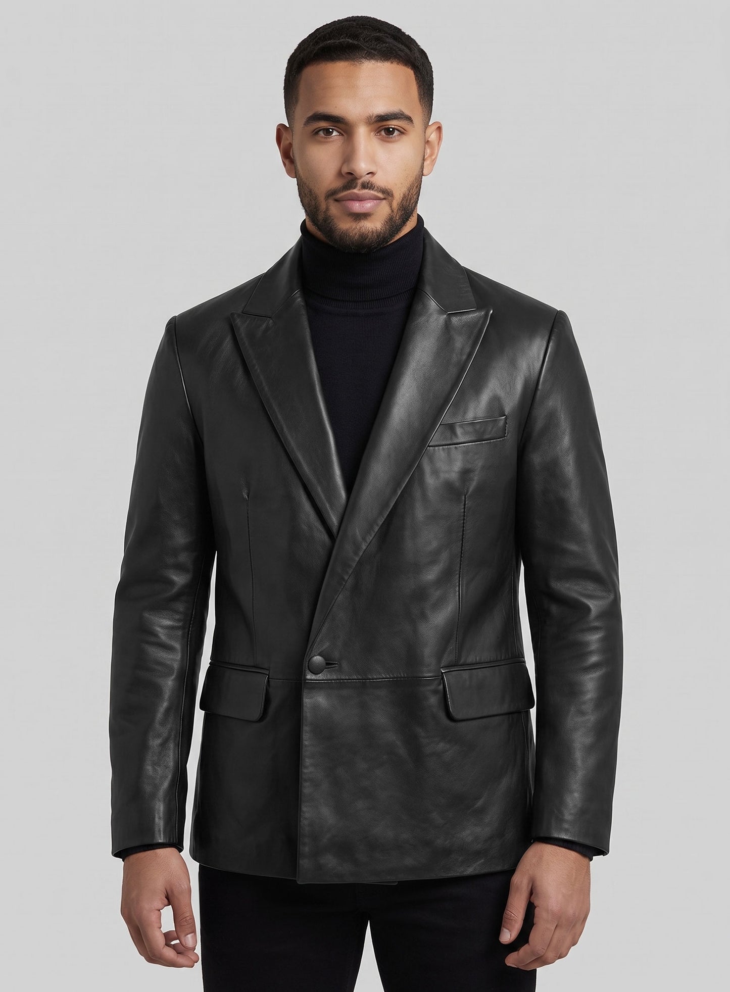 Crown Double Breasted Leather Blazer