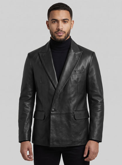 Crown Double Breasted Leather Blazer